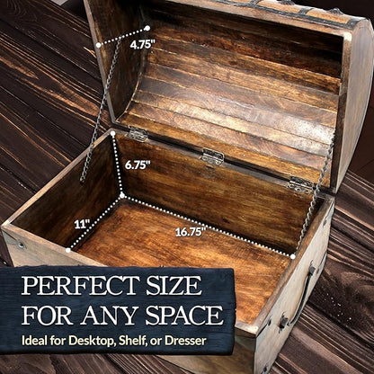 Nautical Cove Handmade Pirate Treasure Chest for Kids Prizes & Classroom with Lock and Skeleton Keys – Lockable Wooden Storage Chest Box, Pirate Decor, Decorative Wooden Box - XX-Large 18x12.5x12.5