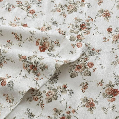 Laura Ashley - Flannel Sheets Twin Size, Anti-Pilling & Wrinkle Resistant Cotton, Touchably Soft for All-Season Comfort - Bed Sheets with Matching Pillowcase & Fitted Sheet (Le Fleur Orange)