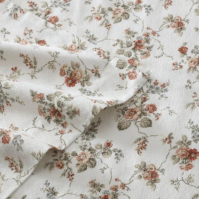 Laura Ashley - Flannel Sheets Full Size, Anti-Pilling & Wrinkle Resistant Cotton, Touchably Soft for All-Season Comfort - Bed Sheets with Matching Pillowcases & Fitted Sheet (Le Fleur Orange)