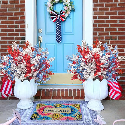 Uieke 6Pcs 4th of July Artificial Flowers Fake Patriotic Babys Breath Flowers for Independence Day Decor Blue White Red Silk Flowers for Memorial Day Floral Arrangement Home