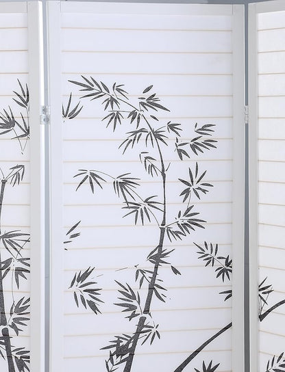 Roundhill Bamboo Print 4-Panel Framed Room Screen/Divider, white
