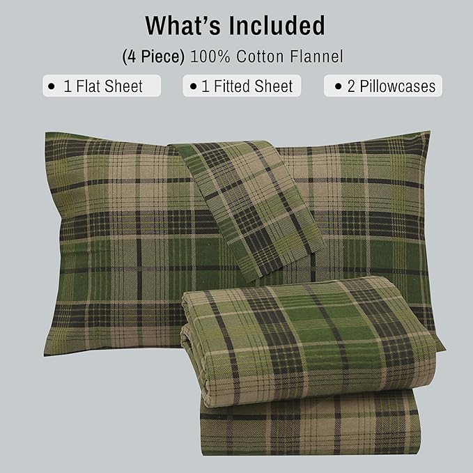 RUVANTI Flannel Sheets Split King Size - 100% Cotton Brushed Split King Bed Sheets Set, Deep Pockets 16 Inches, All Seasons Breathable & Extra Soft, Warm & Cozy, 5 Piece, DNA Plaid