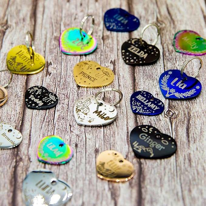 Personalized Dog Tag with 5 Lines of Custom Deep Engraved Durable Stainless Steel Pet ID Name Tag Designer Regular Size Heart-Mewly Pet