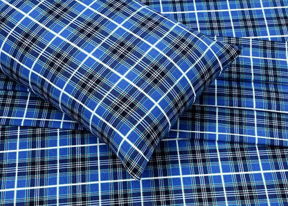 RUVANTI Flannel Sheets Twin Size - 100% Cotton Double Brushed Twin Sheets Set, Deep Pockets 16 Inches, All Seasons Breathable & Extra Soft Bed Sheets, Warm & Cozy, 3 Piece, Blue Plaid