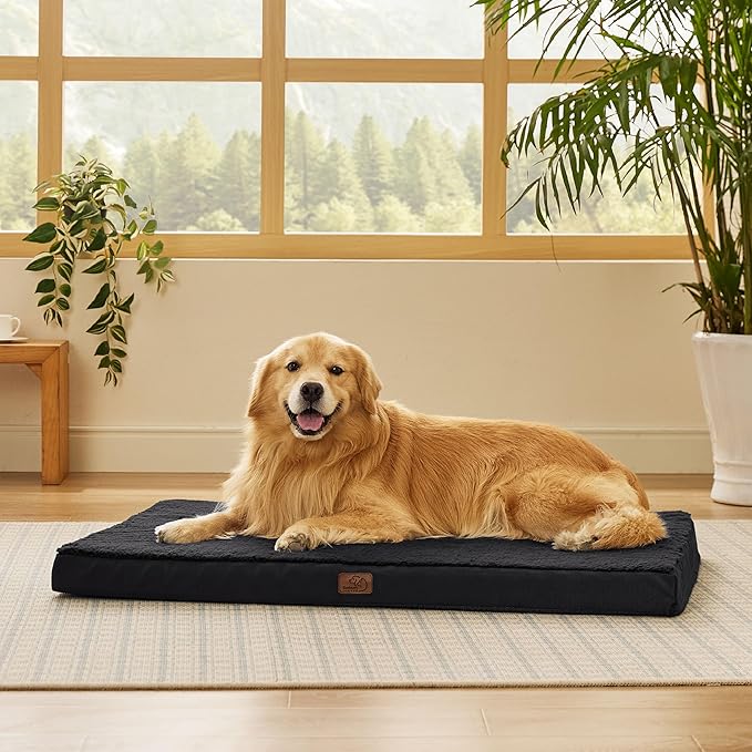 Bedsure XL Dog Beds Large Sized Dog -Orthopedic Flat Extra Large Pet Beds with Removable Washable Cover, Egg Crate Foam Mat, Suitable for Pet Up to 100 lbs-Mewly Pet