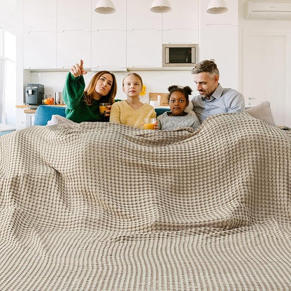 Bedsure Cooling Cotton Waffle Oversized King Blanket - Lightweight Breathable Blankets Rayon Derived from Bamboo for Hot Sleepers, Luxury Throws for Bed and Sofa, Taupe, 120x96 Inches