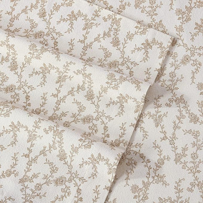 Laura Ashley - Flannel Sheets Full Size, Anti-Pilling & Wrinkle Resistant Cotton, Touchably Soft for All-Season Comfort - Bed Sheets with Matching Pillowcases & Fitted Sheet (Victoria Beige)