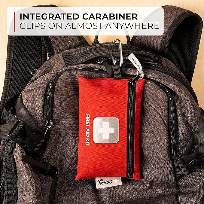 Thrive Mini Emergency Kit & First Aid Pouch - College Dorm Sick Kit - 66 Piece Set - Waterproof Rip-Stop Nylon Pouch with Multi-Size Bandages, Wipes & Safety Pins-Mewly Pet