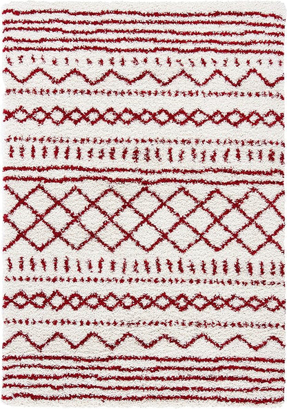 SAFAVIEH Arizona Shag Collection Area Rug - 6'7" x 9'2", Ivory & Red, Moroccan Design, Non-Shedding & Easy Care, 1.6-inch Thick Ideal for High Traffic Areas in Living Room, Bedroom (ASG741P)