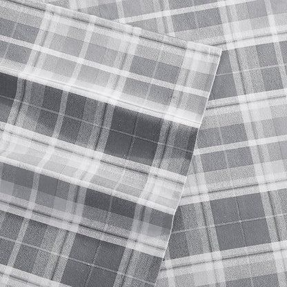 Laura Ashley - Flannel Sheets Queen Size, Anti-Pilling & Wrinkle Resistant Cotton, Touchably Soft for All-Season Comfort - Bed Sheets with Matching Pillowcases & Fitted Sheet (Mulholland Plaid Grey)