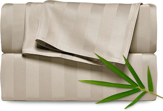 California King Sheets by Pure Bamboo, Genuine 100% Organic Viscose Derived from Bamboo Bed Sheet Set, Soft & Cooling, Double Stitching, Lifetime Quality Promise (California King, Jacquard Sand)