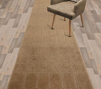 Custom Size Modern Abstract Floor Carpet Runner Rug for Hallways, Slip Resistant Latex Rubber Backed, 31 inch Wide X Customized Length, Art Gold Tan, 31 inch X 32 feet