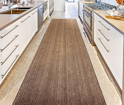 Custom Length Cut to Size Wide Width Carpet Runner Rug for Hallways, Slip Resistant Latex Rubber Backed, 31 inch Wide X Customized Length, Stripe Brown, 31 inch X 11 feet