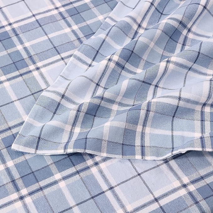Laura Ashley - Flannel Sheets Full Size, Anti-Pilling & Wrinkle Resistant Cotton, Touchably Soft for All-Season Comfort - Bed Sheets with Matching Pillowcases & Fitted Sheet (Mulholland Plaid Blue)