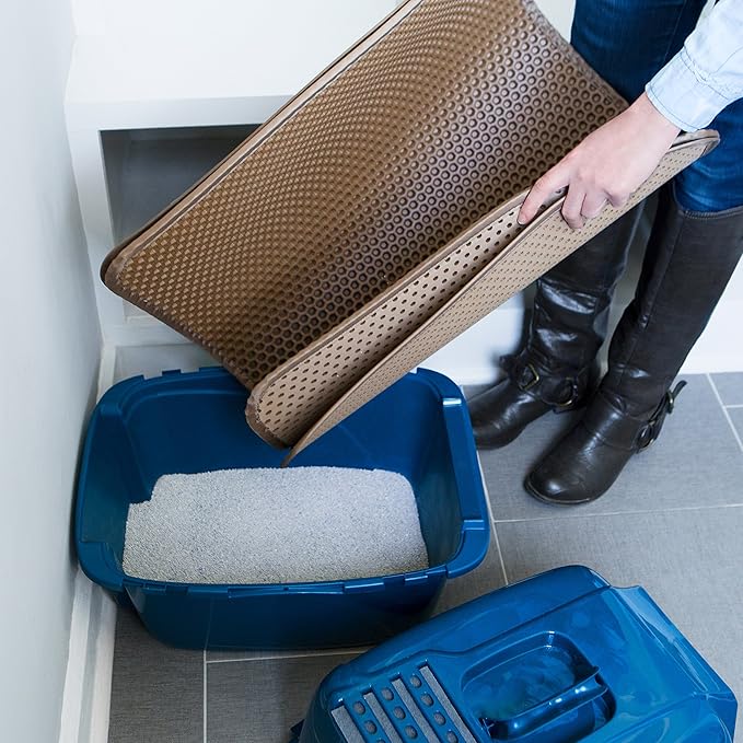 iPrimio Large Cat Litter Trapper Mat w/ Urine/Waterproof Layer - Larger Holes w/ Urine Puppy Pad Option - Cat Litter Mat, Light and Soft (Brown Color)-Mewly Pet