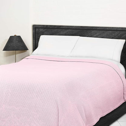 COTTON CRAFT Soft Cotton Thermal Blanket - Plush Herringbone Twill - All Season Luxurious Breathable Skin Friendly Lightweight Cooling Throw Blanket - Sofa Couch Travel Camping Dorm - Twin Light Pink