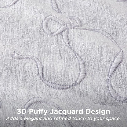 Bedsure Queen Size Comforter Set, Light Purple Boho Tufted Bed Set, 3D Puffy Jacquard Bedding Queen Size, 3 Pieces, 1 Farmhouse Shabby Chic Embroidery Comforter with Bow Pattern & 2 Pillow Cases