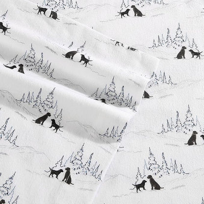 Eddie Bauer - Twin Sheets, Cotton Flannel Bedding Set, Brushed For Extra Softness, Cozy Home Decor (Dog Friends White, Twin)