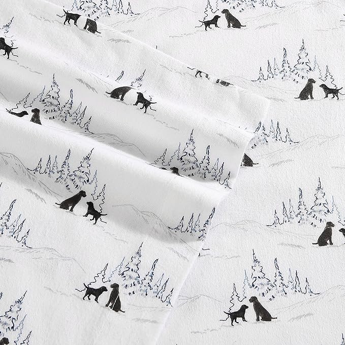 Eddie Bauer - King Sheets, Cotton Flannel Bedding Set, Brushed For Extra Softness, Cozy Home Decor (Dog Friends White, King)