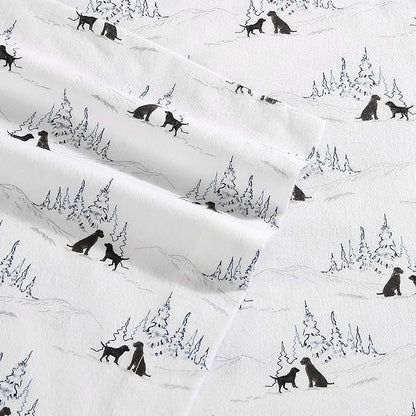 Eddie Bauer - King Sheets, Cotton Flannel Bedding Set, Brushed For Extra Softness, Cozy Home Decor (Dog Friends White, King)
