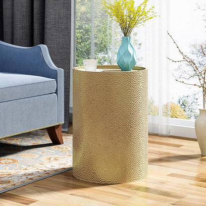 Christopher Knight Home Rache Modern Round Accent Table with Hammered Iron, Gold 16 in x 16 in x 22.25 in