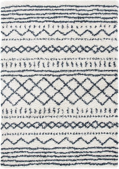 SAFAVIEH Arizona Shag Collection Area Rug - 6'7" x 9'2", Ivory & Slate, Moroccan Design, Non-Shedding & Easy Care, 1.6-inch Thick Ideal for High Traffic Areas in Living Room, Bedroom (ASG741M)
