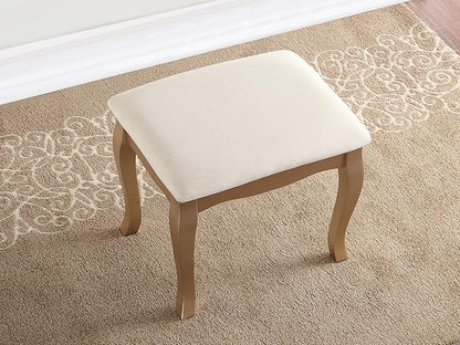 Roundhill Furniture Ashley Wood Makeup Vanity Table and Stool Set, Gold