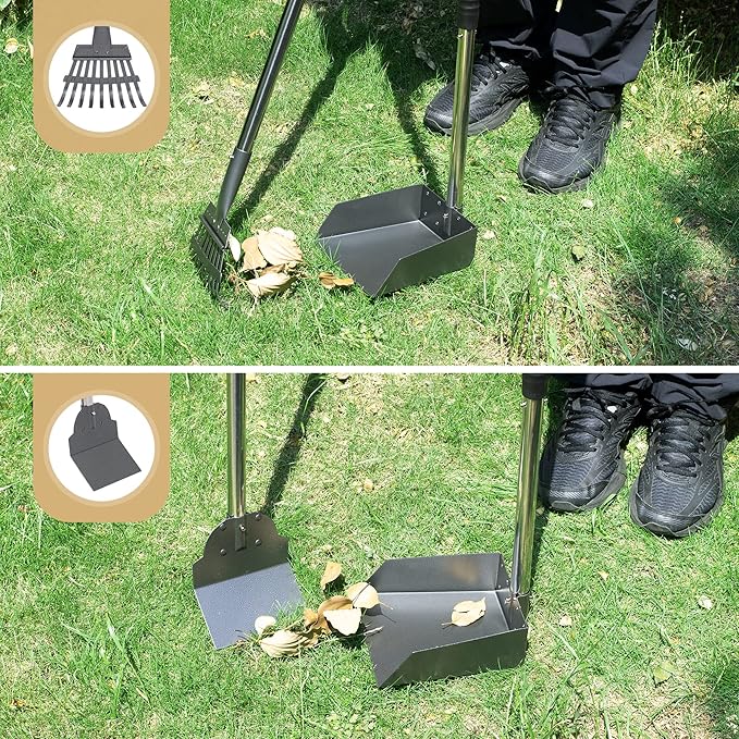 Heeyoo Dog Pooper Scooper, Dog Poop Tray and Rake Set, Pet Waste Removal Scoop with Long Adjustable Sectional Stainless Handles-Mewly Pet