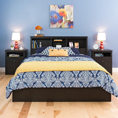 Prepac Sonoma Traditional Tall Nightstand Side Table with 2 Drawers and Open Shelf, Functional Bedside Table 16" D x 23.25" W x 28" H, Washed Black, HDC-2428-V