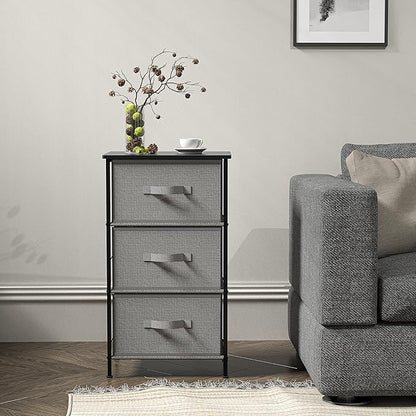Simple Houseware 3 Drawer Nightstand Dresser with Wood Top, Dark Grey