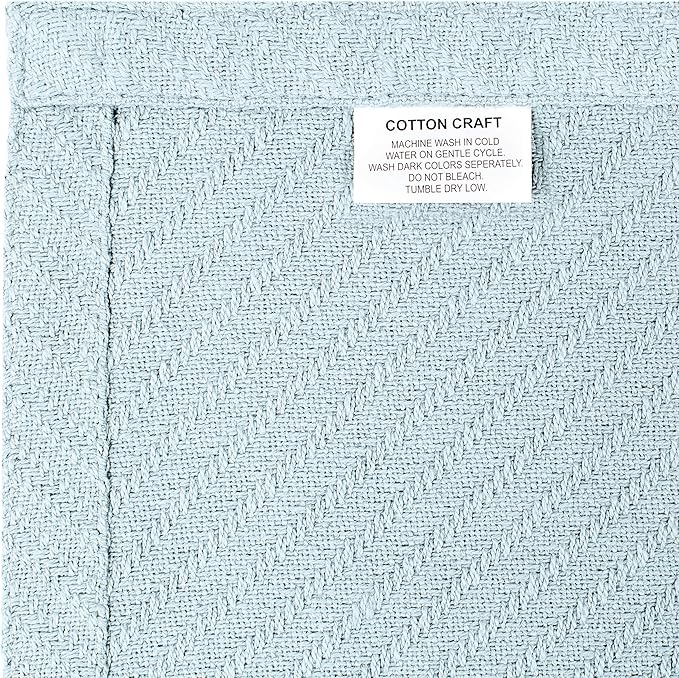 COTTON CRAFT Soft Cotton Thermal Blanket - Plush Herringbone Twill- All Season Luxurious Breathable Skin Friendly Lightweight Cooling Throw Blanket -Sofa Couch Travel Camping Dorm- Full Queen Sky Blue