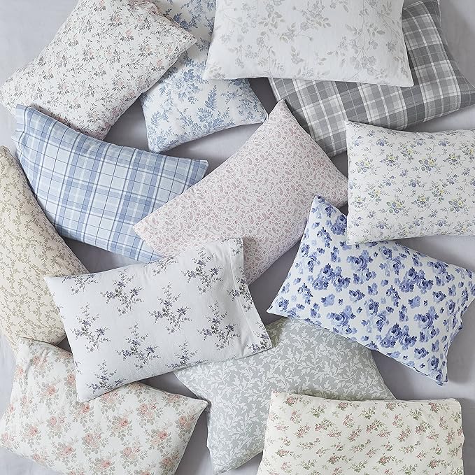 Laura Ashley - Flannel Sheets Twin Size, Anti-Pilling & Wrinkle Resistant Cotton, Touchably Soft for All-Season Comfort - Bed Sheets with Matching Pillowcase & Fitted Sheet (Jessika Lavender)