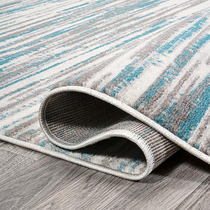 JONATHAN Y Speer Abstract Linear Stripe Gray/Blue Indoor Area Rug, 5x8, Contemporary, Rustic, Easy-Cleaning for Living Room, Bedroom, Kitchen, Pet Friendly, Non-Shedding (LUX106A-5)