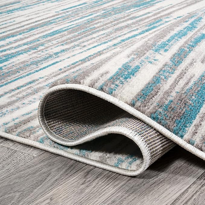 JONATHAN Y Speer Abstract Linear Stripe Gray/Blue Runner Rug, 2x8, Contemporary, Rustic, Easy-Cleaning for Living Room, Bedroom, Kitchen, Pet Friendly, Non-Shedding (LUX106A-28)