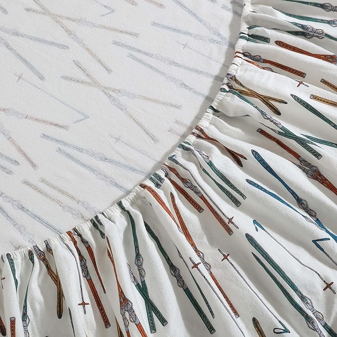 Eddie Bauer - Full Sheets, Cotton Flannel Bedding Set, Brushed For Extra Softness, Cozy Home Decor (Ski Line White, Full)