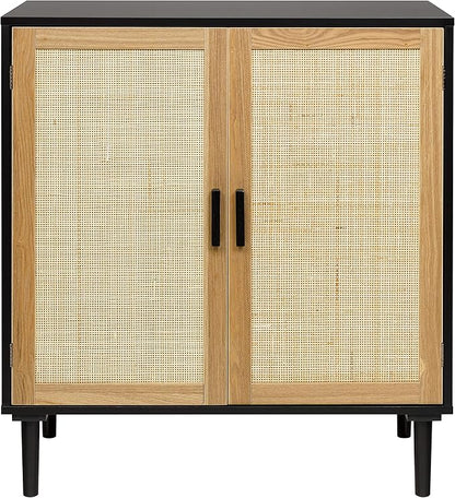 Finnhomy Sideboard Buffet Cabinet, Kitchen Storage Sideboard with Rattan Decorated Doors, Liquor Buffet for Bar, Dining Room, Hallway, Cupboard Console Table, Accent Cabinet, 31.5X 15.8X 34.6 Inches