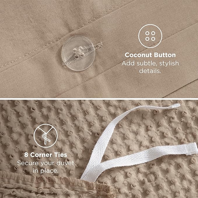 Bedsure Cotton Duvet Cover Full - 100% Cotton Waffle Weave Khaki Duvet Cover Set, GentleSoft™ and Breathable Tan Bedding Set for All Season, 3 Pieces, 80"x90"