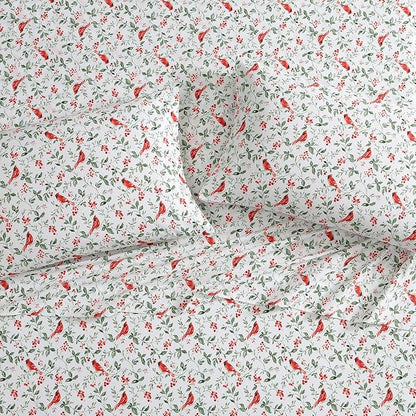 Laura Ashley - Flannel Sheets Full Size, Anti-Pilling & Wrinkle Resistant Cotton, Touchably Soft for All-Season Comfort - Bed Sheets with Matching Pillowcases & Fitted Sheet (Jolly Cardinals Green)
