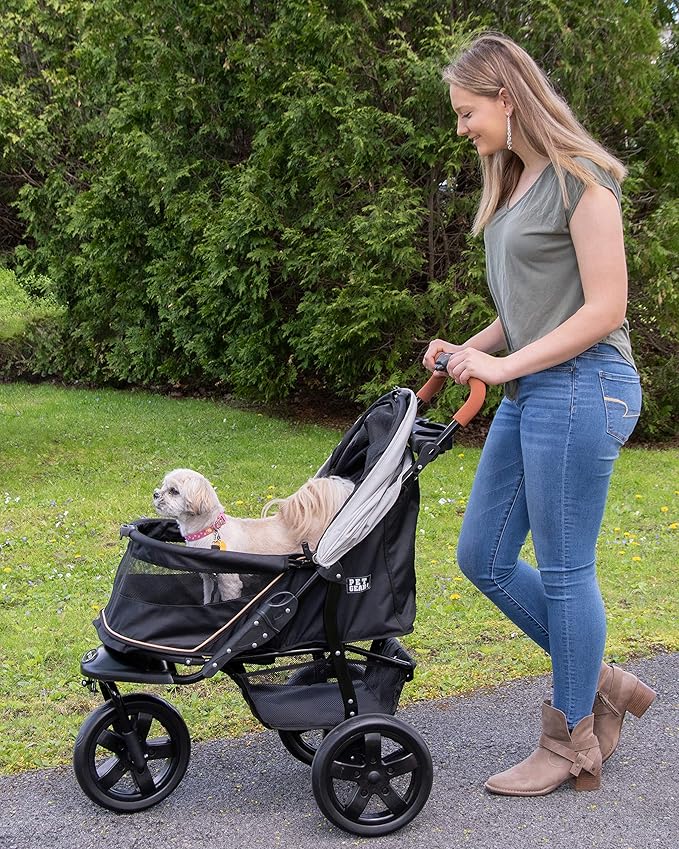 Pet Gear No-Zip AT3 Pet Stroller for Cats/Dogs, Zipperless Entry, Easy One-Hand Fold, Jogging Tires, Removable Liner, Cup Holder + Storage Basket, 1 Model, 2 Colors Summit Grey 2023-Mewly Pet