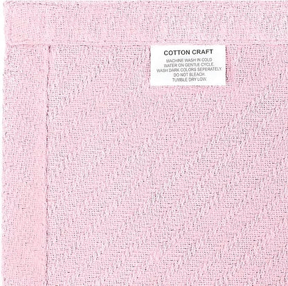 COTTON CRAFT Soft Cotton Thermal Blanket - Plush Herringbone Twill - All Season Luxurious Breathable Skin Friendly Lightweight Cooling Throw Blanket - Sofa Couch Travel Camping Dorm - Twin Light Pink
