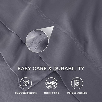 Bedsure Twin XL Sheet Set Dorm Bedding, Cooling Sheets Twin Extra Long Sheets, Rayon Derived from Bamboo, Deep Pocket Up to 16", Hotel Luxury Silky Bedding Sheets & Pillowcases, Dark Grey