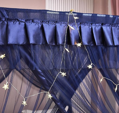 Mengersi 4 Corners Post Canopy Bed Curtains Navy Blue- Bed Canopy Royal Luxurious Bed Drapes Netting- Elegant Bedroom Decoration Accessories for Adults,King