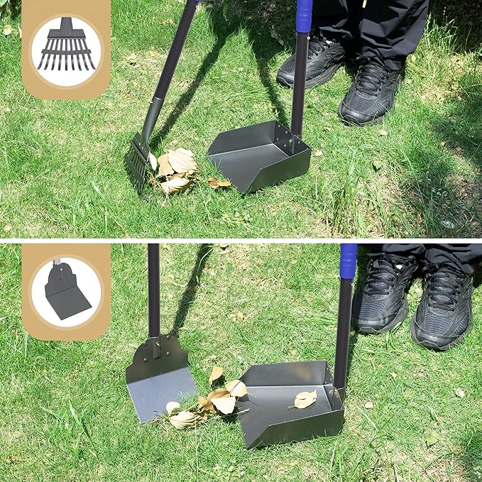 Heeyoo Dog Pooper Scooper, Dog Poop Tray and Rake Set, Pet Waste Removal Scoop with Long Adjustable Sectional Stainless Handles-Mewly Pet