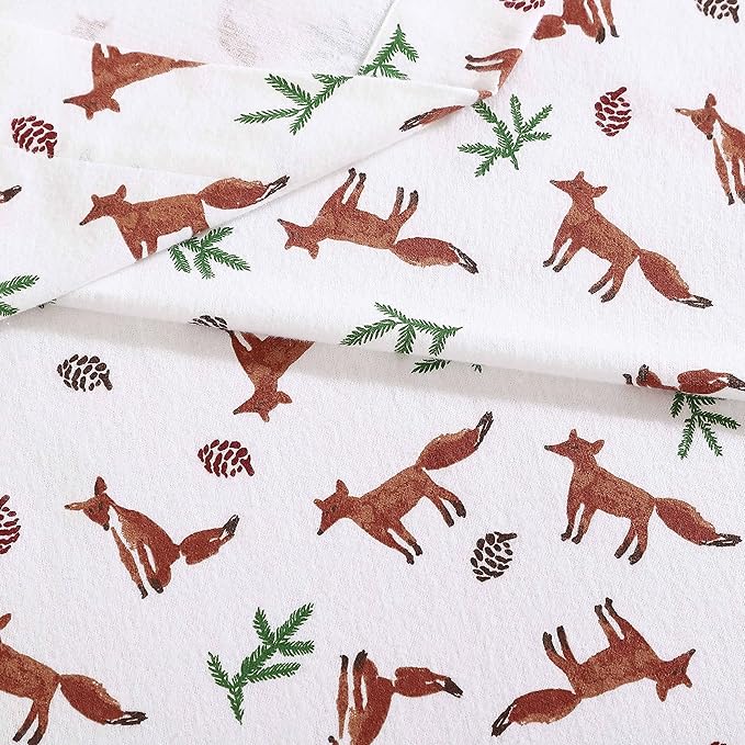 Eddie Bauer- Twin XL Sheet Set, Cotton Flannel Bedding Set, Brushed for Extra Softness, Cozy Home Décor (Fox Trail Orange, Twin XL)