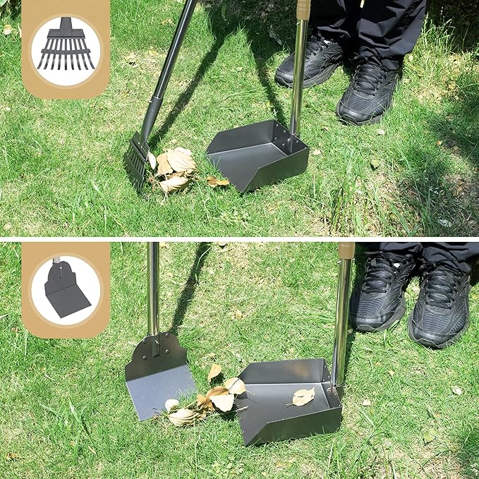 Heeyoo Dog Pooper Scooper, Dog Poop Tray and Rake Set, Pet Waste Removal Scoop with Long Adjustable Sectional Stainless Handles-Mewly Pet