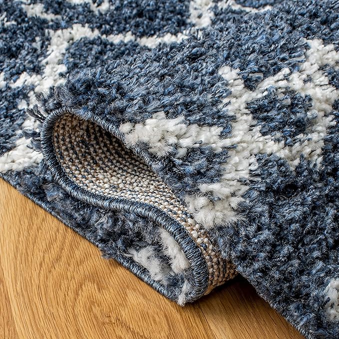 SAFAVIEH Arizona Shag Collection Area Rug - 3'2" Square, Slate Blue & Ivory, Moroccan Design, 1.6-inch Thick, Non-Shedding, Ideal for High Traffic Areas in Living Room, Bedroom, Dining (ASG741L-3SQ)