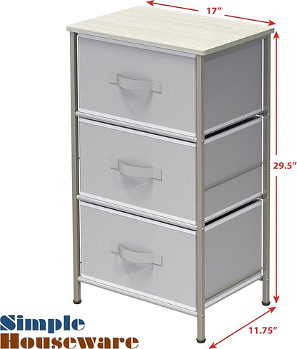 Simple Houseware 3 Drawer Nightstand Dresser with Wood Top, Grey