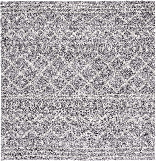 SAFAVIEH Arizona Shag Collection Area Rug - 3'2" Square, Grey & Ivory, Moroccan Design, Non-Shedding & Easy Care, 1.6-inch Thick Ideal for High Traffic Areas in Living Room, Bedroom (ASG741G)