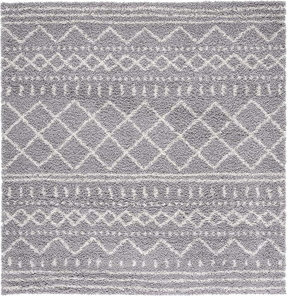 SAFAVIEH Arizona Shag Collection Area Rug - 6'7" Square, Grey & Ivory, Moroccan Design, Non-Shedding & Easy Care, 1.6-inch Thick Ideal for High Traffic Areas in Living Room, Bedroom (ASG741G)