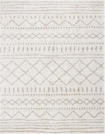 SAFAVIEH Arizona Shag Collection Area Rug - 6'7" x 9'2", Ivory & Beige, Moroccan Design, Non-Shedding & Easy Care, 1.6-inch Thick Ideal for High Traffic Areas in Living Room, Bedroom (ASG741A)